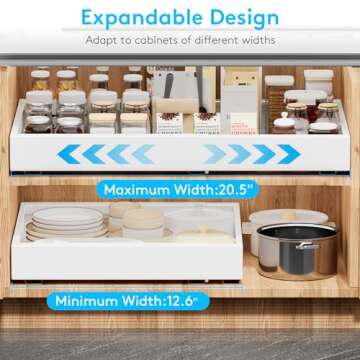 Pull Out Cabinet Organizer, Expandable Slide Out Drawers for Cabinets Fixed with Adhesive Nano Film,...