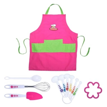 Curious Chef 11-Piece Pink and Green Chef's Kit for Kids, includes Real Cooking and Baking Tools, Di...