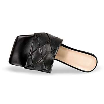 Black Square Toe Braided Stiletto High Heel for Women Mule Slip On Weave Mule Classic Sandal Heeled slides High Heels Classic Daily Dress Shoes Size 12