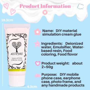 ASTRYAS Simulation Fake Whipped Cream Glue, 2PCS Decoden Cream Clay Glue Silicone Cream Adhesive Ket with 2 Plastic Decorating Mouth, Charm Craft Resin Decoration for Phone Case Making DIY Craft