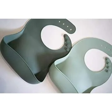 AVA + OLIVER Waterproof Silicone Bib Set with Adjustable Neck - Durable Silicone Bibs for Babies and Toddlers - Deep Food Catcher Pocket Bib for Mess-free Mealtimes - Set of 2 (Forest)