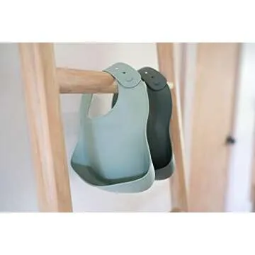 AVA + OLIVER Waterproof Silicone Bib Set with Adjustable Neck - Durable Silicone Bibs for Babies and Toddlers - Deep Food Catcher Pocket Bib for Mess-free Mealtimes - Set of 2 (Forest)