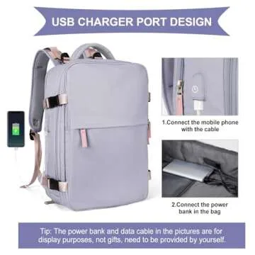 coowoz Large Travel Backpack For Women Men,Carry On Backpack Flight Approved,Hiking Backpack Waterproof Outdoor Sports Rucksack Casual Daypack Fit 15.6 Inch Laptop Shoes Compartment (Light Purple)