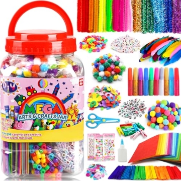 FUNZBO Arts and Crafts Supplies for Kids - Complete Creativity Kit with Pipe Cleaners, Popsicle Stic...