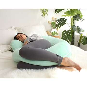 Pharmedoc Pregnancy Pillows, C-Shape Full Body Pillow – Jersey Cover Mint – Pregnancy Pillows for Sleeping – Body Pillows for Adults, Maternity Pillow and Pregnancy Must Haves, New Mom Gifts