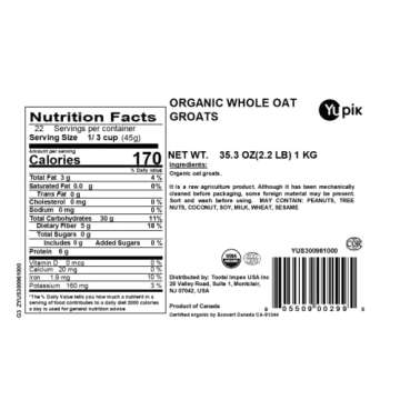 Yupik Organic Whole Oat Groats - Vegan & Kosher 2.2 lb Pack, Nutty Flavor, Great for Baking