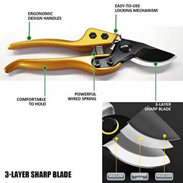 BUGUI 8" Heavy-Duty Pruning Shears - Professional Bypass Gardening Scissors