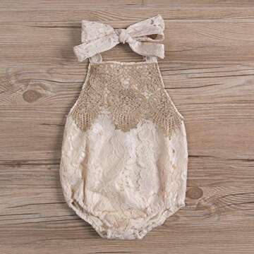 FIOMVA Newborn Infant Baby Girl Clothes Lace Halter Backless Jumpsuit Romper Bodysuit Sunsuit Outfits Set Beige