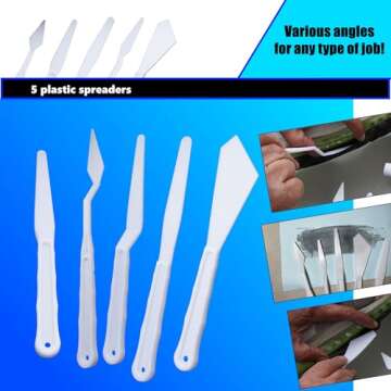 E6000 Plus Adhesive Bundle: 1.9 fl oz Tube with 10 Snip Tip Applicators, Set of 5 Plastic Spreader Tools and Set of 5 Nail Dotting Tools - Double-Headed with Various Sizes for Optimal Application