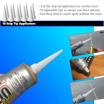 E6000 Plus Adhesive Bundle: 1.9 fl oz Tube with 10 Snip Tip Applicators, Set of 5 Plastic Spreader Tools and Set of 5 Nail Dotting Tools - Double-Headed with Various Sizes for Optimal Application