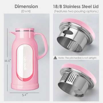 Delove 68 oz/2 Liter Glass Pitcher with Shatterproof Shell - Heat Resistant Glass Liner - Stainless ...