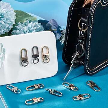 PH PandaHall Key Chain Clips, 16 Pieces 4 Colors Metal Lobster Claw Clasps Swivel Lanyards Trigger Snap Hooks Strap for Keychain Key Rings DIY Bags Jewelry Findings Crafts, 34x14x6.5mm