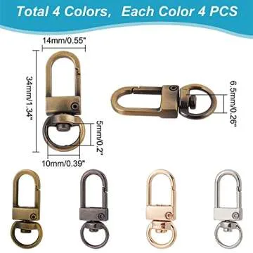 PH PandaHall Key Chain Clips, 16 Pieces 4 Colors Metal Lobster Claw Clasps Swivel Lanyards Trigger Snap Hooks Strap for Keychain Key Rings DIY Bags Jewelry Findings Crafts, 34x14x6.5mm