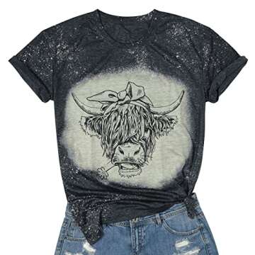 Cow Shirt Women Funny Cute Cattle Cowgirl T-Shirt Animal Graphic Tee Farm Life Casual Short Sleeve T...