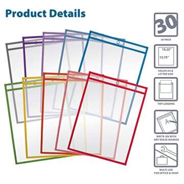 Better Office Dry Erase Pocket Sleeves, 30-Pack, Oversized