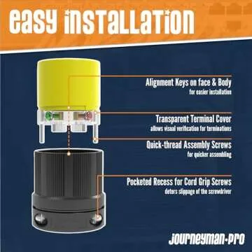 Journeyman-Pro 2713 30 Amp, 125/250 Volt, NEMA L14-30R, 3P, 4W, Locking Plug Connector, Black Industrial Grade, Grounding 7500 Watts Generator Rating (L14-30R (Female Plug))