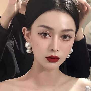 Double Pearl Earrings Pearl Stud Dangle Earrings Faux Pearl Earrings for Women Summer Gifts