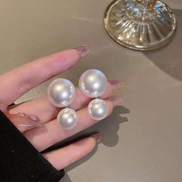 Double Pearl Earrings Pearl Stud Dangle Earrings Faux Pearl Earrings for Women Summer Gifts