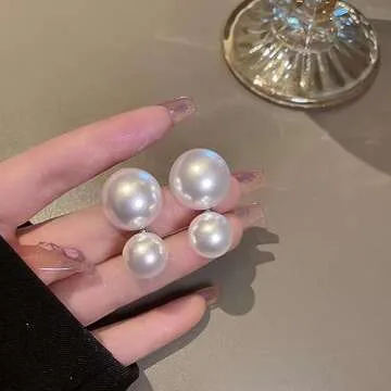 Double Pearl Earrings Pearl Stud Dangle Earrings Faux Pearl Earrings for Women Summer Gifts