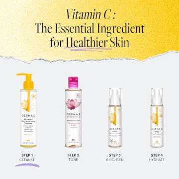Derma E Vitamin C Cleanser - Daily Brightening & Hydrating Face Wash to Even Out Skin Tone – Moisturizing Face Cleanser for a Radiant Glow, 6 fl oz