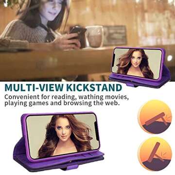 FLYEE Compatible with iPhone 11 (6.1 inch,2019 Release) Wallet Case for Women and Girls with Card Holder,10 Card Slots Premium Leather Zipper case Kickstand Magnetic with Wrist Strap-Purple