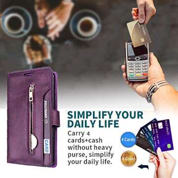 FLYEE Compatible with iPhone 11 (6.1 inch,2019 Release) Wallet Case for Women and Girls with Card Holder,10 Card Slots Premium Leather Zipper case Kickstand Magnetic with Wrist Strap-Purple
