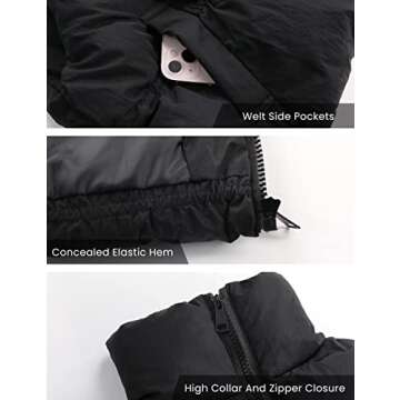 Athlisan Womens Cropped Puffer Vest Zip Up Stand Collar Lightweight Sleeveless Padded Gilet with Poc...