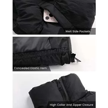 Athlisan Womens Cropped Puffer Vest Zip Up Stand Collar Lightweight Sleeveless Padded Gilet with Poc...