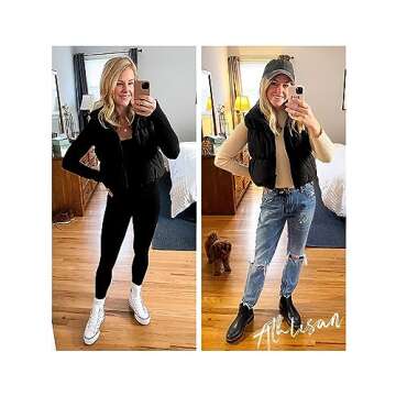 Athlisan Womens Cropped Puffer Vest Zip Up Stand Collar Lightweight Sleeveless Padded Gilet with Pockets(Black-L)