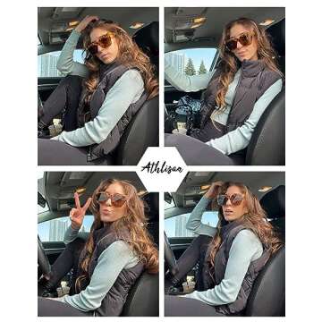 Athlisan Womens Cropped Puffer Vest Zip Up Stand Collar Lightweight Sleeveless Padded Gilet with Pockets(Black-L)