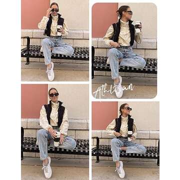 Athlisan Womens Cropped Puffer Vest Zip Up Stand Collar Lightweight Sleeveless Padded Gilet with Pockets(Black-L)