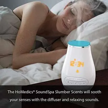 Homedics White Noise Sound Machine for Baby, Kids or Adults with Essential Oil Diffuser, 6 Soothing Sleep Sounds, Bluetooth Speaker, Night Light and Digital Alarm Clock