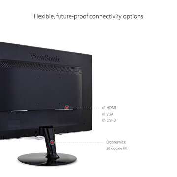 ViewSonic VX2452MH 24 Inch 2ms 60Hz 1080p Gaming Monitor with HDMI DVI and VGA inputs,Black