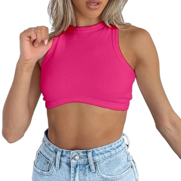 Dwnval Sexy Sleeveless Ribbed Knitted Crop Top for Women