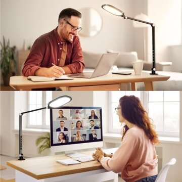 LitONES Led Desk Lamps for Home Office, 1200LM Clamp On Desk Light for Video Calls, 3000k-6500k Computer Zoom Light for Video Conference, Adjustable Swing Arm Architect Office Table Lamp