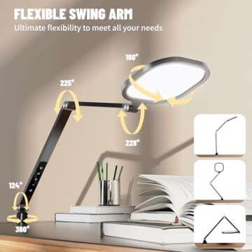 LitONES Led Desk Lamps for Home Office, 1200LM Clamp On Desk Light for Video Calls, 3000k-6500k Computer Zoom Light for Video Conference, Adjustable Swing Arm Architect Office Table Lamp