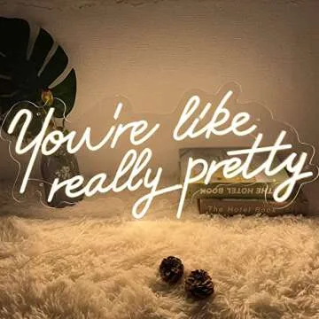Neon Sign You are Like Really Pretty Neon Light Signs Indoor Bedroom Decor Wall Led Neon Sign Backdrop Flex Bar Christmas Party Wedding Living Room Warm White 29.9×13.7 IN