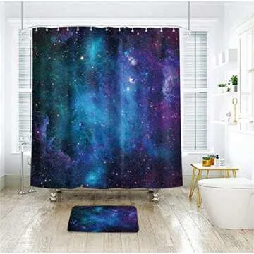 Riyidecor Fabric Galaxy Star Outer Space Shower Curtain for Bathroom Decor 72Wx72H Inch Starry Bathtub Set Men Boys Trippy Nebula Universe Planet Accessories Decor Panel Bathroom 12 Pack Hooks WW-CLLE