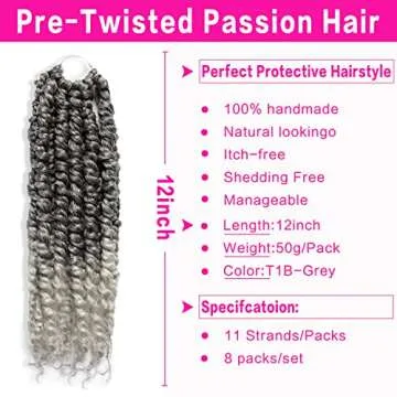 Violet Pretwisted Passion Twist Hair 12 Inch Ombre Crochet Passion Twist Crochet Hair Pre Looped 8 P...