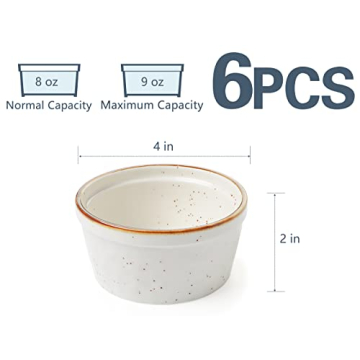 ONEMORE 8 oz Ramekins - Ceramic Baking Cups Set of 6