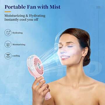 HandFan Handheld Misting Fan with 34ml Water Tank, Portable Mister Fan Rechargeable, Battery Operate...