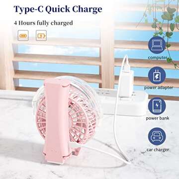 HandFan Handheld Misting Fan with 34ml Water Tank, Portable Mister Fan Rechargeable, Battery Operated Spray Water Mist Fan, Mini Cooling Fans for Makeup, Travel, Outdoors, Disney(Pink)