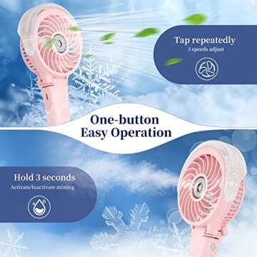 HandFan Handheld Misting Fan with 34ml Water Tank, Portable Mister Fan Rechargeable, Battery Operated Spray Water Mist Fan, Mini Cooling Fans for Makeup, Travel, Outdoors, Disney(Pink)