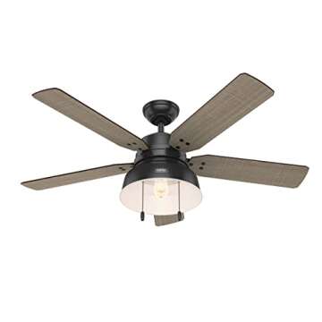 Hunter Fan Company, 59307, 52 inch Mill Valley Matte Black Indoor / Outdoor Ceiling Fan with LED Lig...