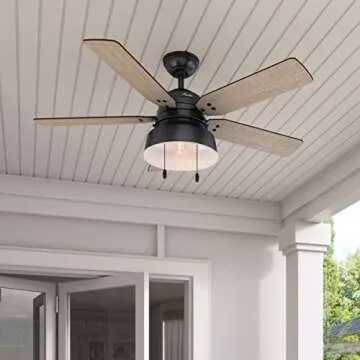 Hunter Fan Company, 59307, 52 inch Mill Valley Matte Black Indoor / Outdoor Ceiling Fan with LED Light Kit and Pull Chain