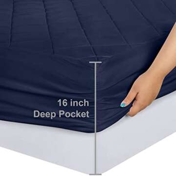 Utopia Bedding Quilted Fitted Mattress Pad, Twin Size, Elastic Fitted Mattress Topper Protector and Cover Stretches up to 16 Inches Deep, Machine Washable (Navy)