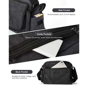Canvas Satchel Bag men,Classic small Messenger Bag for Men,Crossbody Bag Aesthetic small,Unisex Classic Canvas Shoulder Bag for women, Bookbag for Work,black.