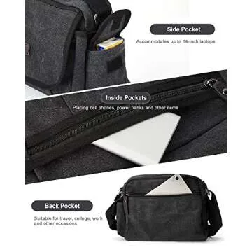 Canvas Satchel Bag men,Classic small Messenger Bag for Men,Crossbody Bag Aesthetic small,Unisex Classic Canvas Shoulder Bag for women, Bookbag for Work,black.