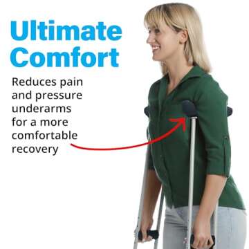 Universal Crutch Underarm Pad Covers - Luxurious Soft Fleece with Sculpted Memory Foam Cores (Classic Black)