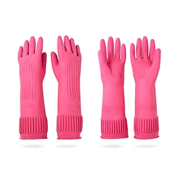 DABOGOSA Mamison 2 Pairs Reusable Waterproof Household Dishwashing Cleaning Rubber Gloves, Non-Slip ...